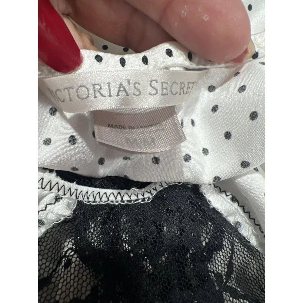 Vtg VICTORIA’S SECRET White Polka Dot  Satin Babydoll Cami Top Fairy Y2k 2000s M - Picture 10 of 12